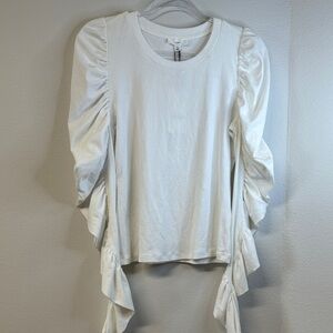 NWT A Loves A White Ruched Sleeve Top M Puff Sleeve Tie Detail Blouse